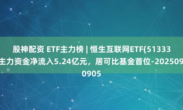 股神配资 ETF主力榜 | 恒生互联网ETF(513330)主力资金净流入5.24亿元，居可比基金首位-20250905